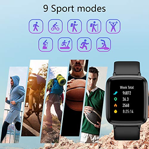 LIFEBEE Smartwatch, Reloj Inteligente Impermeable 5ATM Pantalla Táctil Completa con Pulsómetro Monitor de Sueño Podómetro Caloría Cronómetros, Pulsera Actividad Inteligente para Hombre Mujer niños