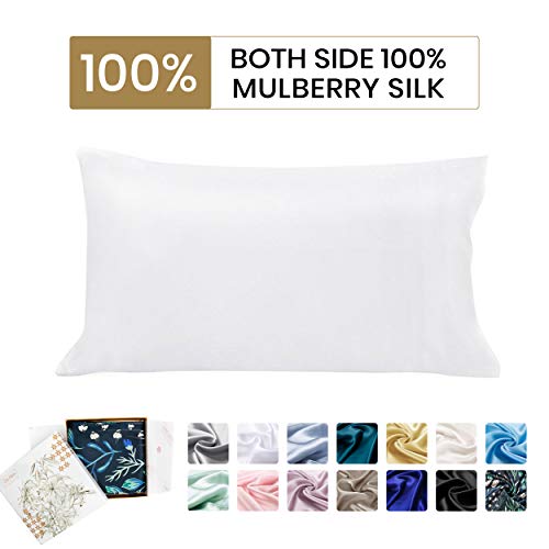 Lilysilk Funda de almohada de seda, 1 pieza, antiácaros, cuidado del Cabello, Protector de almohada, 19 Momme, blanco, 50x75cm