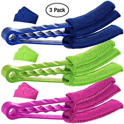 Limpiador con tres patas de AIFUDA para limpieza de persianas, ranuras del aire acondicionado, etc, cepillo con 3 patas con gamuza de microfibra para limpiar el polvo, pack de 3