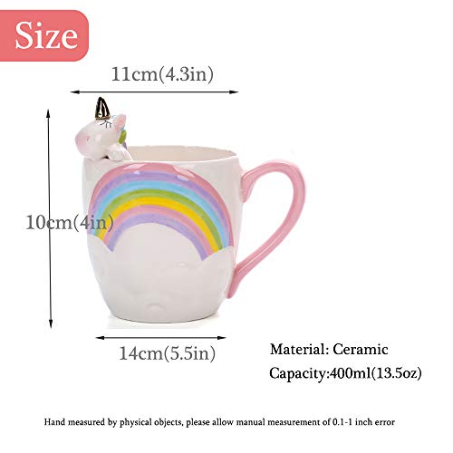 Linda Cerámico Taza Unicornio Tazas de cafe Gracioso Arco iris Copa de la mañana para el café Té Leche día de San Valentín Día de la Madre Regalo 400ML 13.5oz