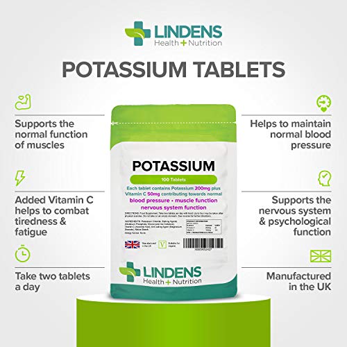 Lindens Potasio 200mg Pastillas Paquete de 100GB fabricante apto para Veganos y VEGETARIANOS