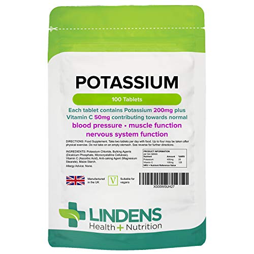 Lindens Potasio 200mg Pastillas Paquete de 100GB fabricante apto para Veganos y VEGETARIANOS