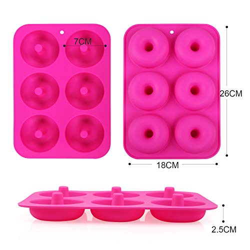 LinStyle Molde para Donut de Silicona, 3 Pieza Antiadherente Molde Donuts para Pasteles, Galletas,Bagels, Muffins-Naranja, 6 Cavidades, Verde, Azul, Rosa Roja