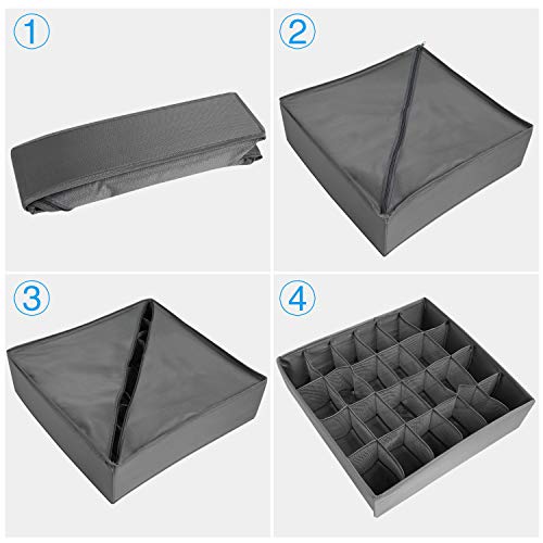 LinStyle Ropa Interior Organizador, Juego de 4 Plegable Armario Almacenamiento Cajas Lavable Tela Cajón Divisor para Sujetadores, Ropa Interior, Calcetines, Corbatas, Bufandas y Pañuelos (Gris)