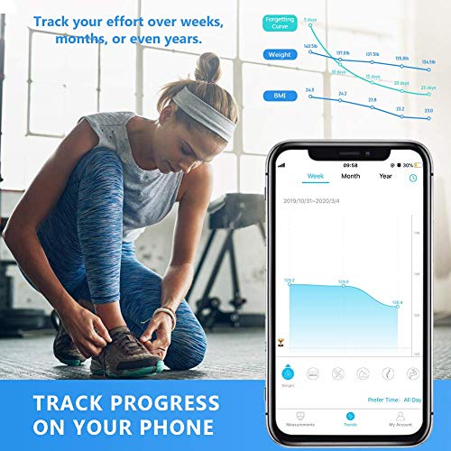 LIORQUE Báscula de Baño Digital Báscula Inteligente con APP Compatible con Smartphone Andriod y iOS, Tecnología Step-On, Alta Precisión, 0,2-180kg - Blanco