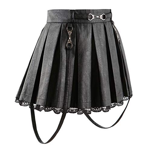 LittleForBig De Línea Minifalda Plisada Cuero Falso Acampanada Casual Puntilla-Negro Troublemaker XXXL