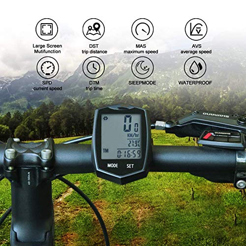 LIUDOU Pantalla Bici De La Computadora del Velocímetro Impermeable Sin Hilos De La Computadora del Ciclo Odómetro De La Bicicleta Multifuncional LCD Back-Claro, Negro