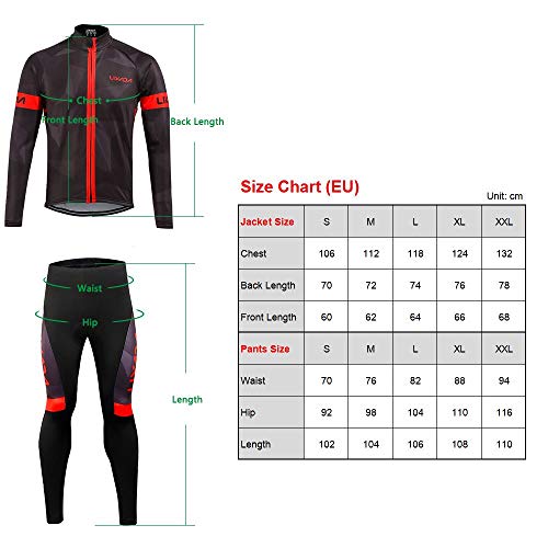 Lixada Maillot Ciclismo Hombres Manga Largo y Pantalones Ajustados 3D Acolchado Forro Térmico de Lana Anti-Viento Invierno/Otoño/Primavera