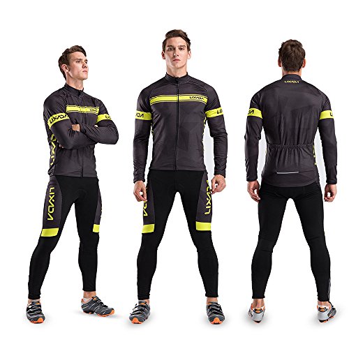 Lixada Maillot Ciclismo Hombres Manga Largo y Pantalones Ajustados 3D Acolchado Forro Térmico de Lana Anti-Viento Invierno/Otoño/Primavera