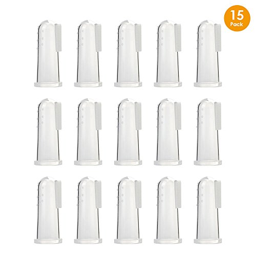 Locisne 15pcs cepillo de dientes suave del animal doméstico del silicón, cepillo del cepillo del diente del perro dientes del gato del perro que limpian cuidado dental(15*cepillo de dientes de dedo)