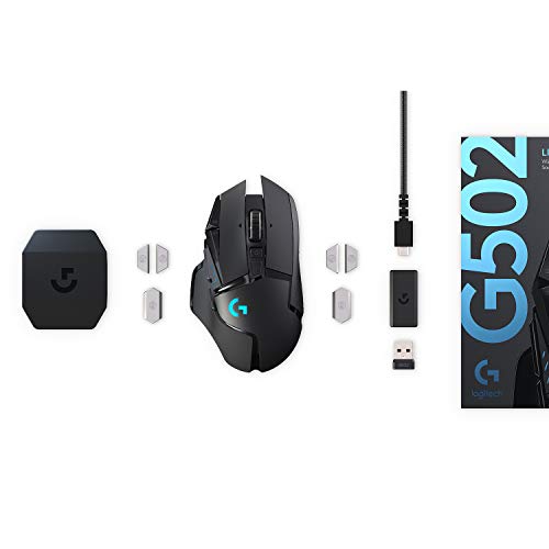 Logitech G502 LIGHTSPEED Ratón Gaming Inalámbrico, Sensor HERO 16K, 16,000 DPI, RGB, Peso Reducido, 11 Botones Programables, Batería Larga Duración, Memoria Integrada, PC/Mac - Negro