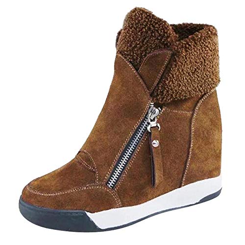 Logobeing Botas Mujer Invierno/Botas de Mujer Casual Zapatos de Muffin con Cuñas Cordones Botas Zapatillas de Deporte Botines Mujer Tacon Calientes Altas Boots Nieve Plataforma (38,Marrón)