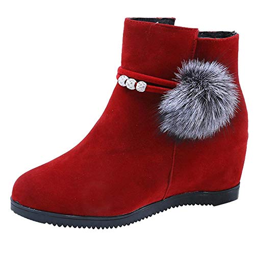 Logobeing Botines Mujer Planos Tacon Zapatos de Mujer Plataforma Botas de Cuña de Punta Redonda con Cremallera Altas Boots Zapatos Calzado(39,Rojo)