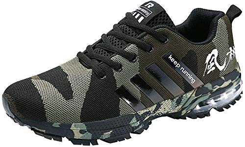 Logobeing Zapatillas Deporte Hombres Running Zapatos Hombre Deportivos Casuales Zapatillas Running Hombre Auriculares Correr en Asfalto Calzado Deportivo Hombre(45,Ejercito Verde)