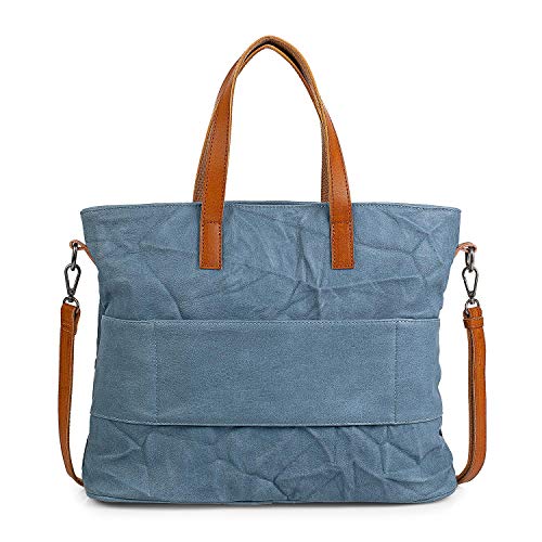 Lois - Bolso de Mujer Tipo Shopping. Portadocumentos Cartera Tipo Mensajero 15" para Portátil. Lona - Cuero PU Estampado Polipiel. Efecto Arrugado. Marca Original. 303040, Color Azul