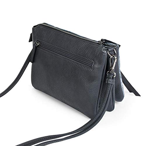 Lois - Bolso Pequeño Bandolera de Mujer. Triple Compartimento. Ideal para Diario. Cuero PU Efecto Denim Metálico. Muy Práctico y Original. Cómodo Resistente y Ligero. 304115, Color Azul