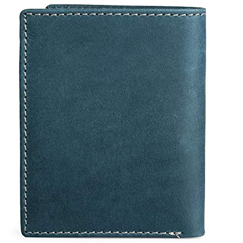 Lois - Cartera de Caballero Pequeña de Piel con Protección RFID. Billetero de Cuero Genuino. Tarjetas Billetes. Caja para Regalo. Práctica y Cómoda. Estilo Denim. 201717, Color Azul