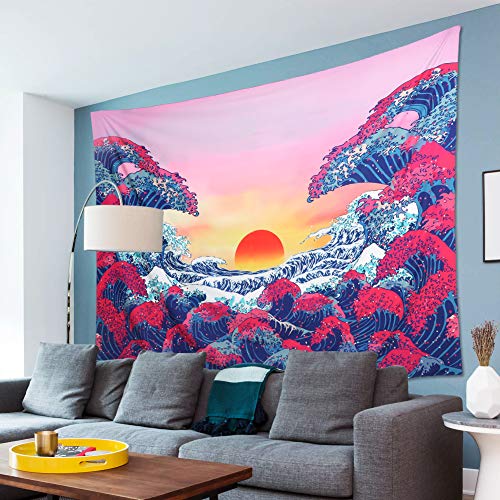 LOMOHOO Colgar en la Pared Gran Ola oceánica Colgante de Pared Naranja al Atardecer con Pared Arte Naturaleza Decoraciones para el hogar para la Sala de Estar Dormitorio Dormitorio Decoración