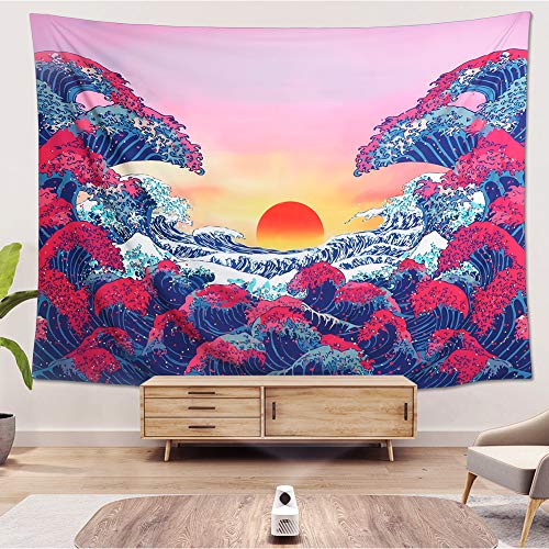 LOMOHOO Colgar en la Pared Gran Ola oceánica Colgante de Pared Naranja al Atardecer con Pared Arte Naturaleza Decoraciones para el hogar para la Sala de Estar Dormitorio Dormitorio Decoración