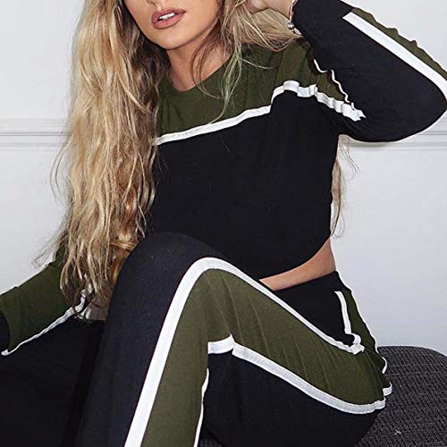 Longra Más Populares 2pcs Mujeres chándal Sudadera Pantalones Deportivos Manga Larga Desgaste Traje Casual (XL, Ejercito Verde)