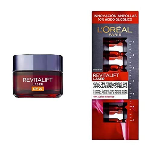 L'Oreal Paris Dermo Expertise - Revitalift Láser Rutina, Crema día anti-edad y anti-manchas con protección solar + Ampollas Efecto Peeling con Äcido Glicolico