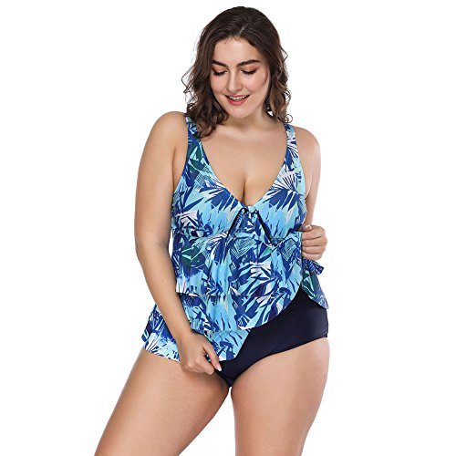 Lover-Beauty Conjunto Bikini Mujer Faldas de Pastel Dos Piezas Talla Grande Ropa Baño Dama Escote V Sin Manga Tiante con Pantalones Cortos XL-4XL para Playa (3X-Large)