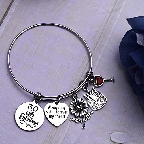 LParkin - Pulsera extensible para 30 o 40 cumpleaños, regalo para hermanas de Sister Always My Sister Foerver My Friend Fabulous Live Laugh Love Cake M