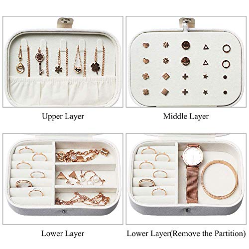 Lrikas Joyero Pequeño Joyero Viaje Joyeros Mujer Pequeña Joyero Jewelry Organizer para Anillos, Aretes, Pendientes, Pulseras y Collares (Blanco)