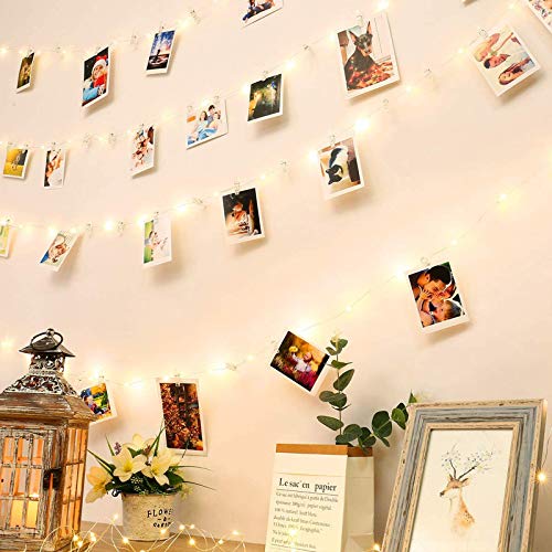 Luces de Cadena DazSpirit LED Photo Clip Para Habitación, USB y Batería 100 LED 10M con 50 Decoraciones de Clip de Plástico Transparente para Interiores, Hogar, Bodas, Dormitorios