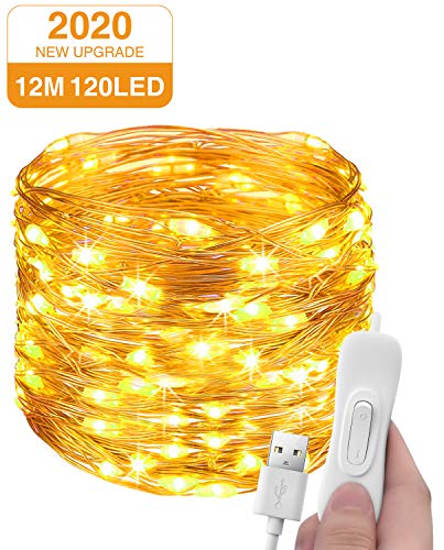 Luces Navidad USB 12M 120 LED, Litogo Guirnaldas Luces LED luces decorativas habitacion Impermeable cadena de luces Decorativas para Habitacion Arbol Navidad Interior y Exterior, Boda, Fiesta, Balcón