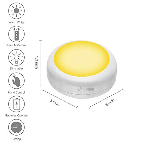 Luces para Gabinetes LED,Cadrim 6 Packs Luces Nocturnas LED Inalámbricas con 2 Remoto,13 Colores Brillo Ajustable Alimentado por Batería (no Incluido) para Iluminación de Armarios etc