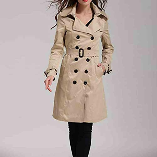 LUCKYCAT Abrigo Trench Mujer Chaqueta Solapa Manga Larga Doble Botones Coat Jacket (Caqui, Grande)