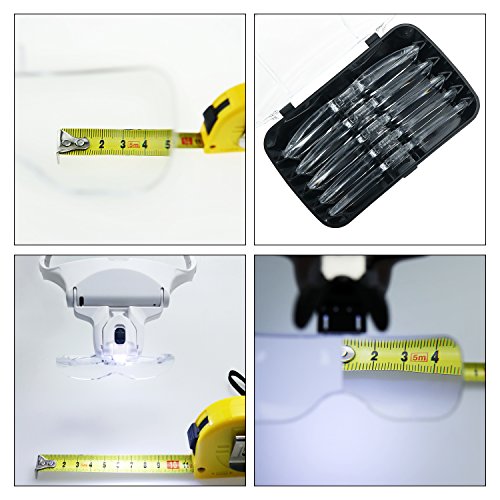 Lupa con luz 2 LED, Cinco Lentes Intercambiable, Lupas de Aumento para Leer, Reparaciones, Coser, Joyería y Relojería, 1X-3.5X