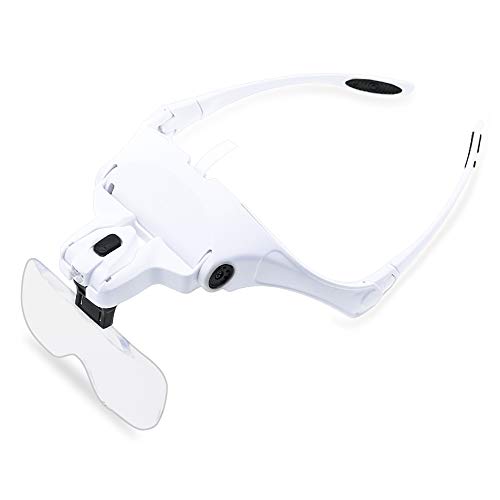 Lupa con luz 2 LED, Cinco Lentes Intercambiable, Lupas de Aumento para Leer, Reparaciones, Coser, Joyería y Relojería, 1X-3.5X