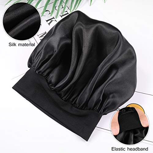 Lurrose 2pcs Sombrero de Gorro de Dormir de satén Banda Ancha Gorra de Noche Suave para Mujeres y Chicas (Negro)