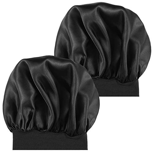 Lurrose 2pcs Sombrero de Gorro de Dormir de satén Banda Ancha Gorra de Noche Suave para Mujeres y Chicas (Negro)