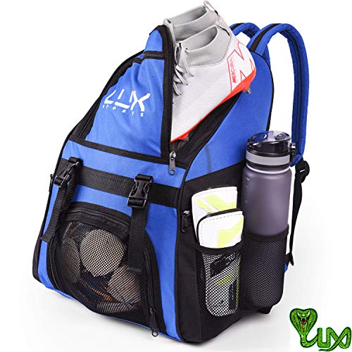 LUX - Mochila de fútbol con compartimento para pelotas de fútbol para jóvenes y niños, bolsa de equipo para fútbol y baloncesto, voleibol, gimnasio, azul