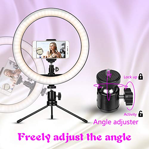 Luz de Anillo LED, Anillo de Luz Trípode LED 10", Aro de Luz con Trípode con Soporte Giratorio, 3 Modos de Luces 10 Brillos Regulable para Móvil Selfie Fotografía Maquillaje Transmisión en Vivo