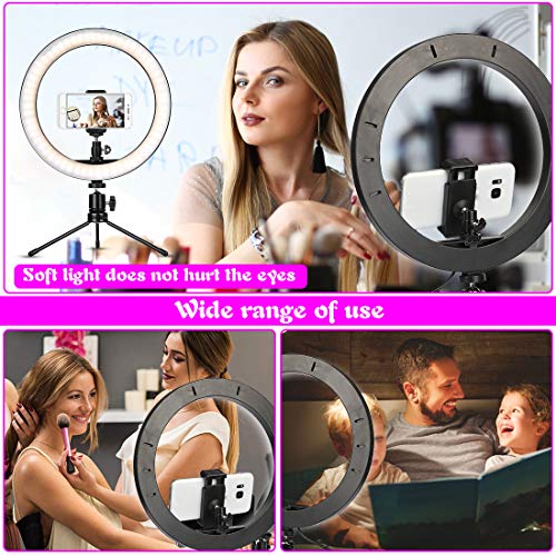 Luz de Anillo LED, Anillo de Luz Trípode LED 10", Aro de Luz con Trípode con Soporte Giratorio, 3 Modos de Luces 10 Brillos Regulable para Móvil Selfie Fotografía Maquillaje Transmisión en Vivo