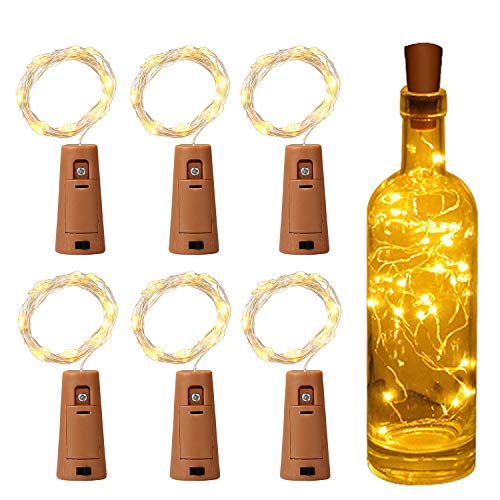 Luz de Botella, Yizhet Luz Botella Corcho, 6 Piezas LED Luces Botellas de Vino 2m 20 LED Guirnaldas Pilas Luminosas Decorativas Cobre Luz para Boda, Navidad, Fiesta, Jardín (Blanco Cálido)