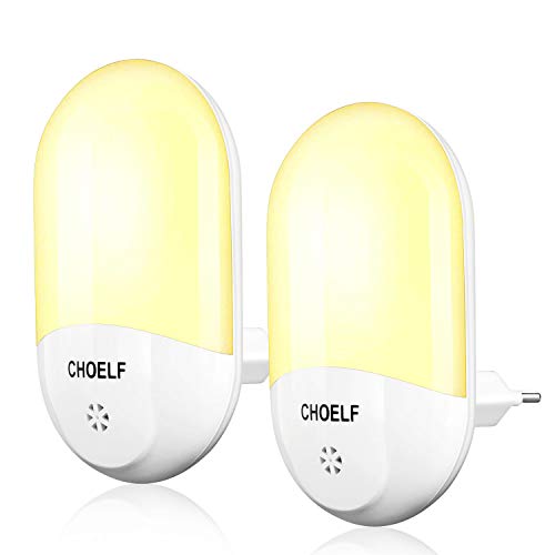 Luz Nocturna Infantil, CHOELF 2 Unidades Lampara Nocturna Enchufe con Sensor de Luz Automático, Luces LED para Niños, Habitación de Bebé, Garaje, Baño, Pasillo, Cocina, Luz Suave