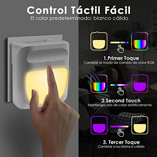 Luz Nocturna Infantil Enchufe | U UZOPI Luz Bebe Nocturna Lámpara Noche con Sensor de Automático,10 Colores RGB Cambiante,para Habitación,Dormitorio,Sala,Pasillos (2 piezas)