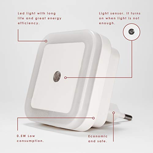 Luz quitamiedos infantil. Luz LED de pared bajo consumo. Luz ideal para habitación de niños, bebés, cocina, pasillos, dormitorio, garaje, etc. Con sensor de luz, se enciende sólo cuando es necesario.