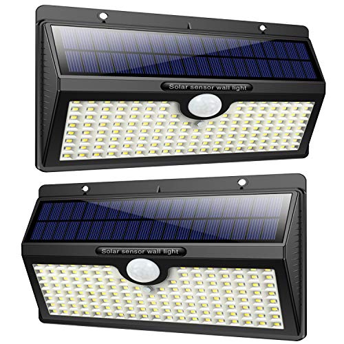 Luz Solar Exterior 138 LED, Feob Luces Solares Exterior con Sensor de Movimiento Gran Ángulo 270° 2500mAh Lámpara Solar Exterior Inalámbrico Impermeable 3 Modos Inteligente Foco Solar para Jardín