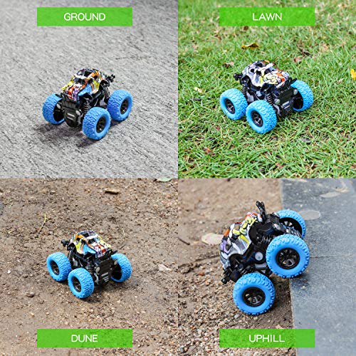 m zimoon Camión Monster Inercia, Camion Monster Truck Juguetes Vehículos Fricción Rotación de 360 Grados Tire hacia Atrás Coches para Niños de 3 a 12 Años Niñas Niños(Azul + Verde, 2pcs )