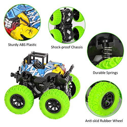 m zimoon Camión Monster Inercia, Camion Monster Truck Juguetes Vehículos Fricción Rotación de 360 Grados Tire hacia Atrás Coches para Niños de 3 a 12 Años Niñas Niños(Azul + Verde, 2pcs )