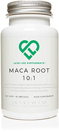 Maca Root 10: 1 Extracto de LLS | 60 cápsulas veganas x 600 mg (equivalente a 6000 mg) | Rico en vitaminas B, vitaminas C y E, calcio, zinc, hierro, magnesio, fósforo y aminoácidos