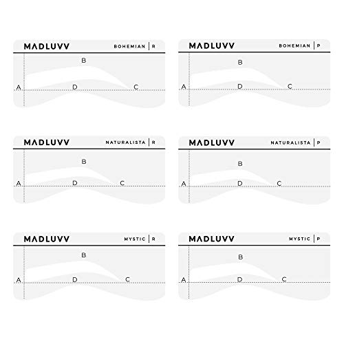 MADLUVV Mejor Juego de formar de la ceja de la plantilla, conjunto de 6 de plástico reutilizable plantillas para tatuaje semipermanente Microblading y Maquilladores (Perfil bajo)