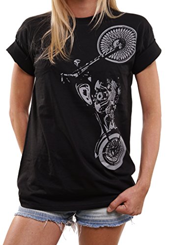 MAKAYA Oversize Top Manga Corta Estampada - Sons of Anarchy - Camiseta Moto Rockera Mujer Negro M