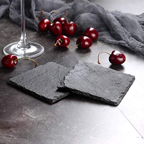 MALACASA, Serie Nature.Slate. Placa de Pizarra, 8 Piezas, 4X Pizarra Natural Piedra Rectángulo Tablero de Comidas, para Queso de la Cena 4X Posavasos Bebidas Alfombrillas de Café